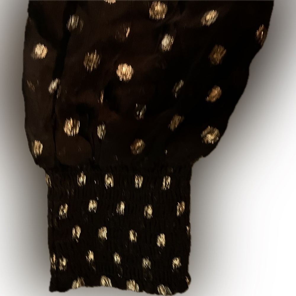 Evereve Sheer Black With Gold Dots Long Sleeve Mockneck Blouse with Cami Size M - Picture 7 of 11